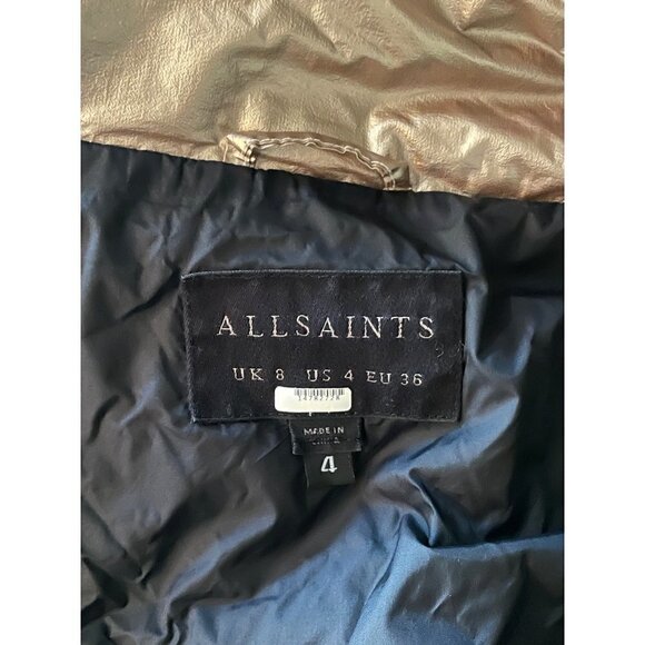 AllSaints Mika Metallic Puffer Gold Womens Size 4 - Picture 9 of 12